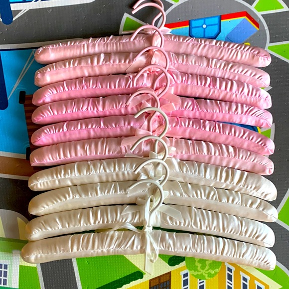 Other - Lot of 10x Plush Pink & White Satin-Covered Plush Hangers for Delicate Garments